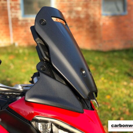 Side view of fitted carbon screen to Ducati Multistrada V4